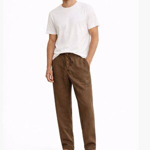 DELOS 100% Cotton Men's Casual Button Drawstring Soft Straight Leg Pants Brown M